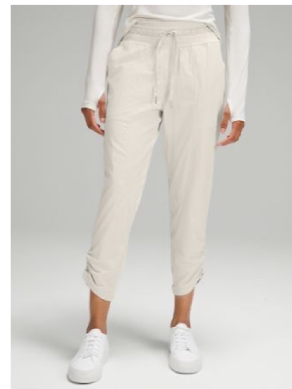 lululemon athletica Cream Drawstring Mid Rise Dance Studio Cropped Pants